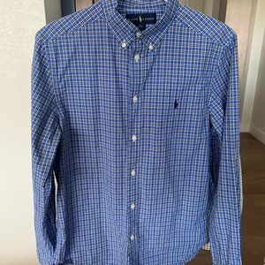 Ralph Lauren Blue & White Plaid Button Down Boys Size XL 18-20, EUC